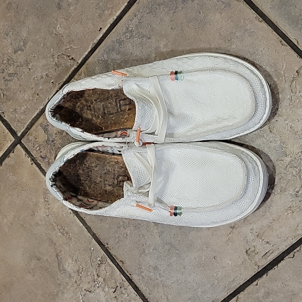 Hey Dude cork sole shoes with lace pattern